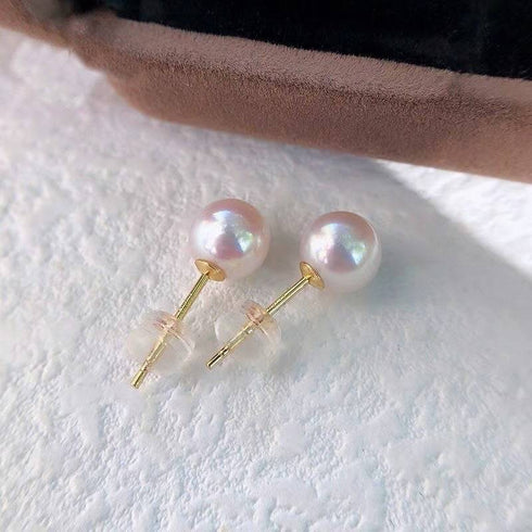 5.5-8.5mm White Akoya Round Pearl Stud Earrings - House Of Pearls